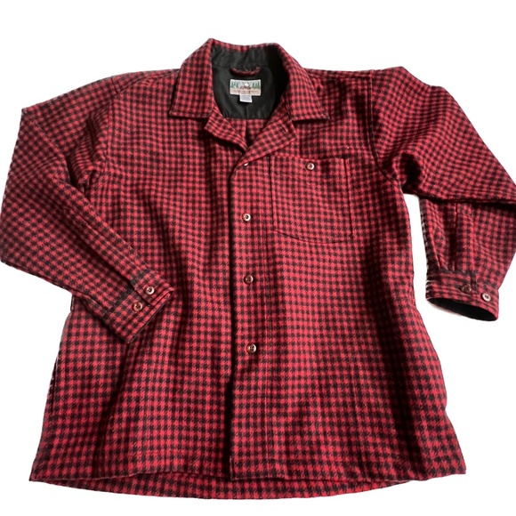 EMS Wool Shirt Jacket Black & Red Print Check Size M Eastern Mountain Wool Blend - Picture 4 of 7